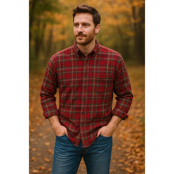 Vintage L.L. Bean Well Worn Red Plaid Flannel Shirt Mens XL Regular 100% Cotton - Picture 7 of 11